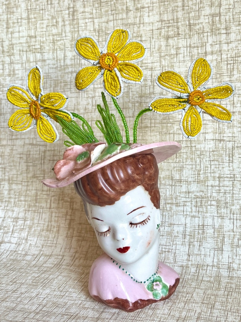 Vintage Lady Head Vase Ceramic Planter Glamour Girl 1940s Flower Vase - Picture 7 of 10